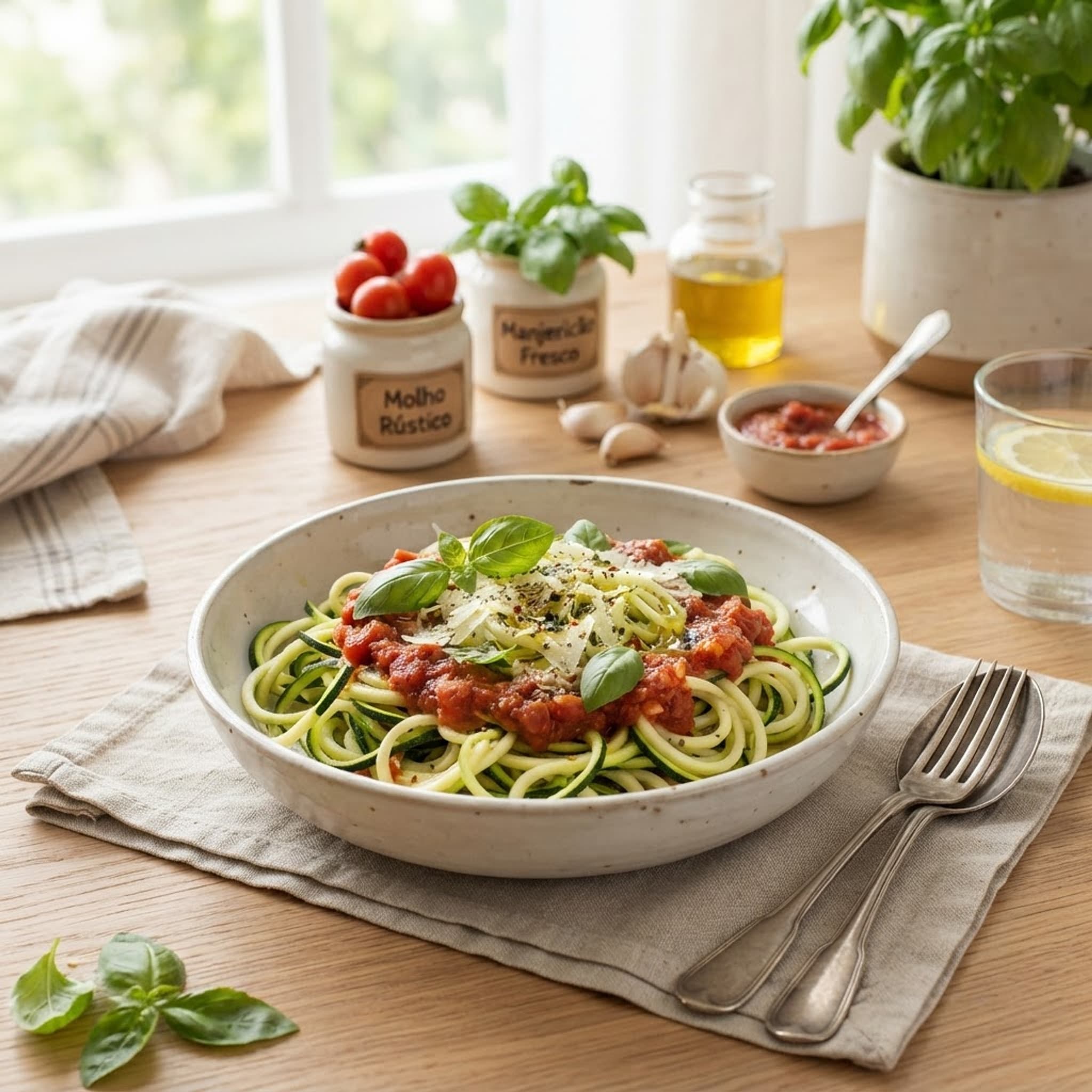 Molho de tomate e espaguete de abobrinha