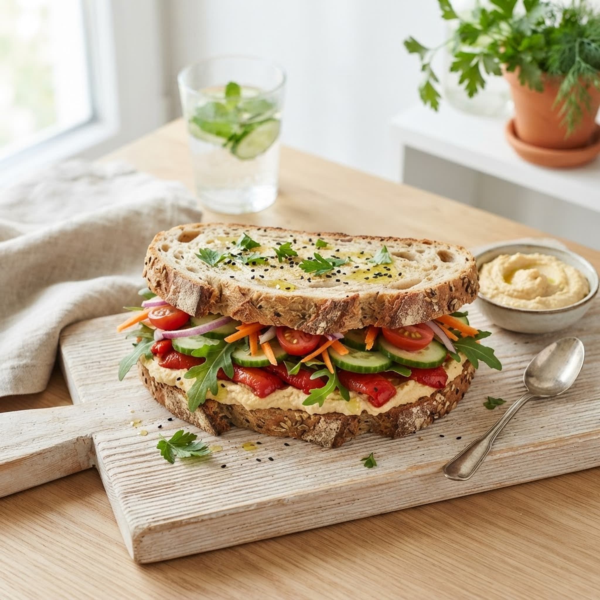 Sanduíche vegano com homus